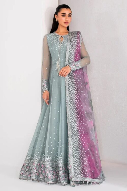 3-Pcs Elegant Luxe Edition Embroidered Chiffon Maxi with Net Dupatta Suit by Jazmin