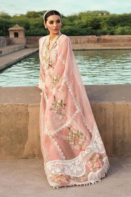 3-Pcs Blush Rose Embroidered Luxury Lawn Suit by Crimson